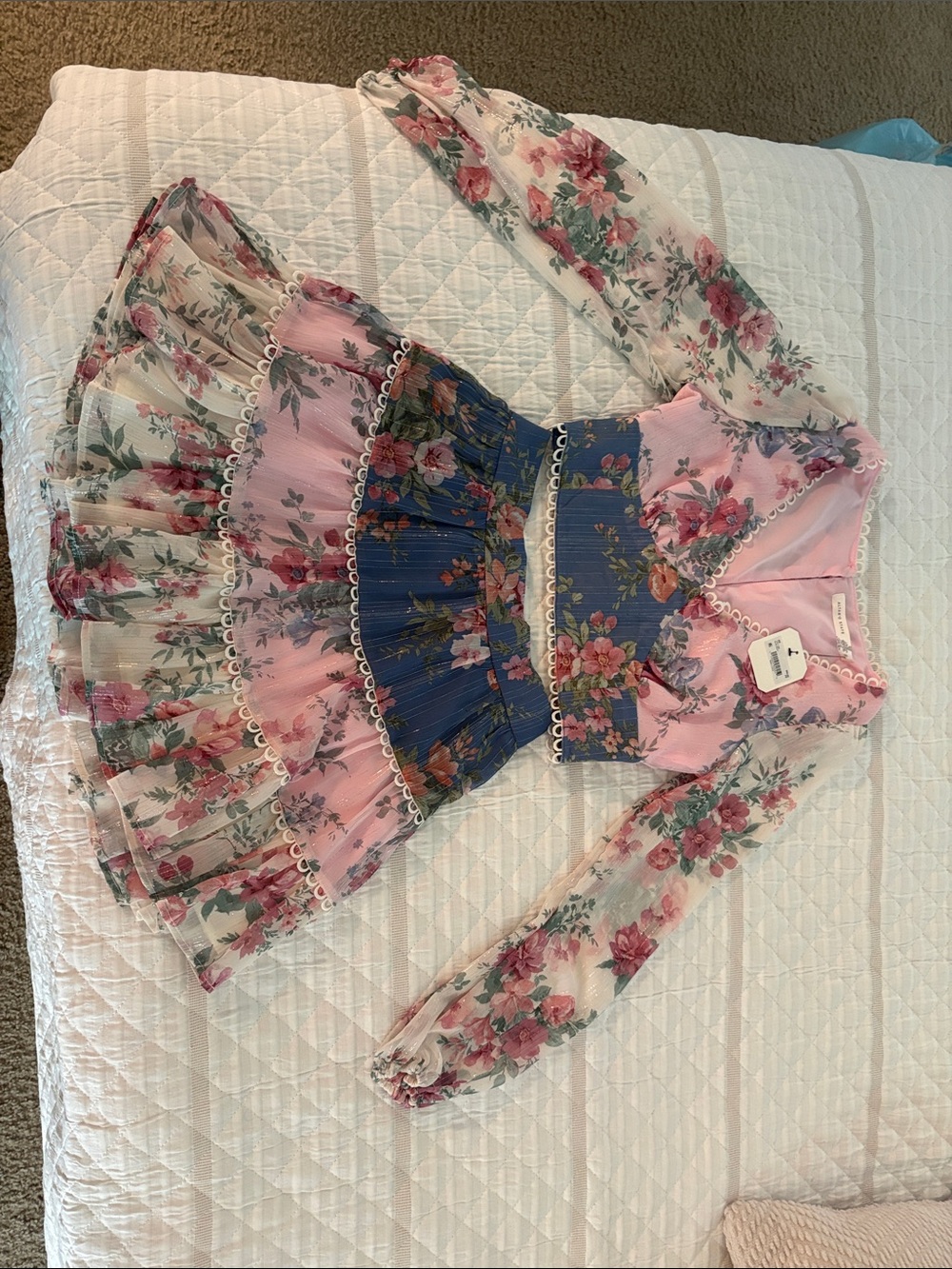 Altar'd State Pink & Blue Floral Tiered Dress